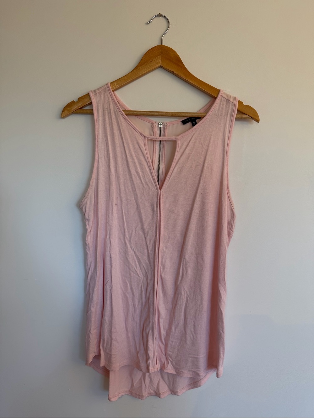 Dynamite Blush Pink Tank Top | Keyhole Zip Detail | Flowy High-Low Hem | Small